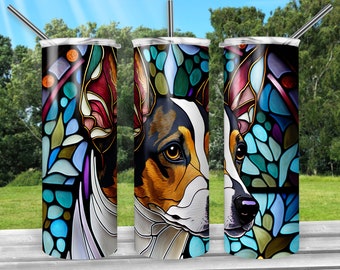 Stained Glass RatTerrier Dog, 20oz Skinny Tumbler, Sublimation Design Template, Straight, Pet Lover Wrap, Rat Terrier Png, COMMERCIAL USE