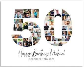 50th Birthday Photo Collage Template, Printable 50th Birthday Gift, Number 50 Collage, Custom Gift for Him, for Her, 50 Number Poster