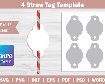 Straw Tag Template, Straw Tag SVG, Blank Template, Eps, Dxf, Canva, Word Docx, Png, PSD, Pdf, 8.5&quot;x11&quot; Sheet, Instant Download