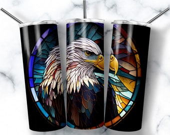 American Bald Eagle Stained Glass 20oz Skinny Tumbler, Sublimation Design Template, Straight Tumbler, Eagle Wrap, COMMERCIAL USE ALLOWED