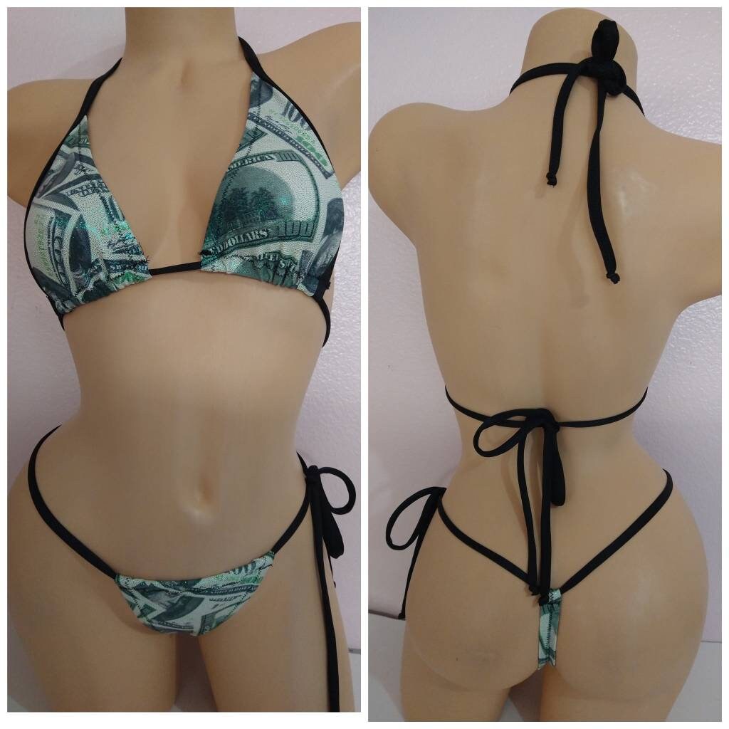 Exotic Dance Wear Money Green Print Two Piece Bikini Set - Etsy