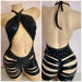Rhinestones One Piece Romper Exotic Dancewear, Black Stripper Clothes,  Cut Up Stripper Pole wear. Ready To Ship, Size Small/medium 