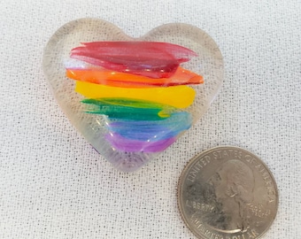 Miniature pride heart made to order by Momma Owls Minis, sand tray/sand play therapy, resin sculpture, rainbow