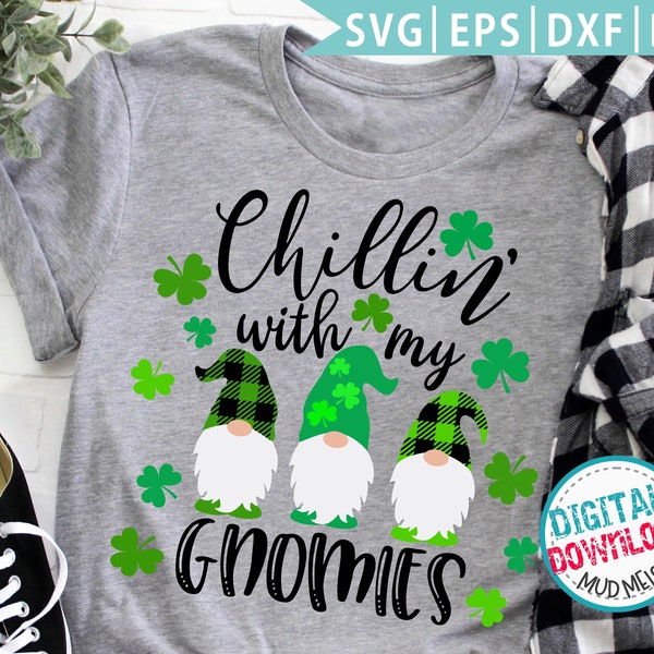 Chillin With My Gnomies Svg Eps Dxf Png Jpeg, St Patricks Day Svg, Saint Patricks Gnomies Clipart, Buffalo Plaid - SP8 Commercial Use