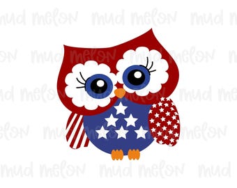 Patriotic Owl Clipart: 4th of July, Red White Blue (PNG)