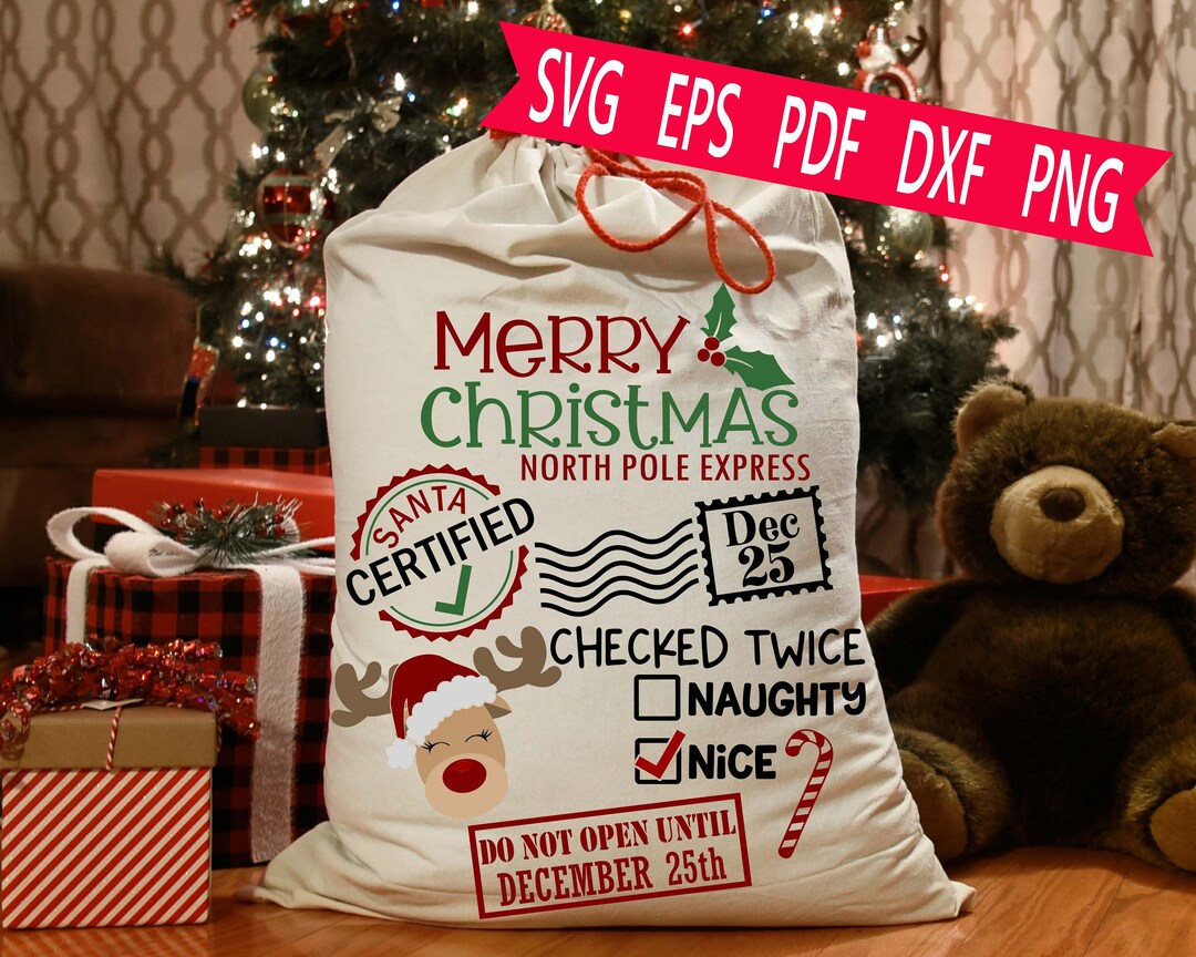 Santa Bag Svg Eps Png Cut File. Personalized Santa Toy Bag SVG Design