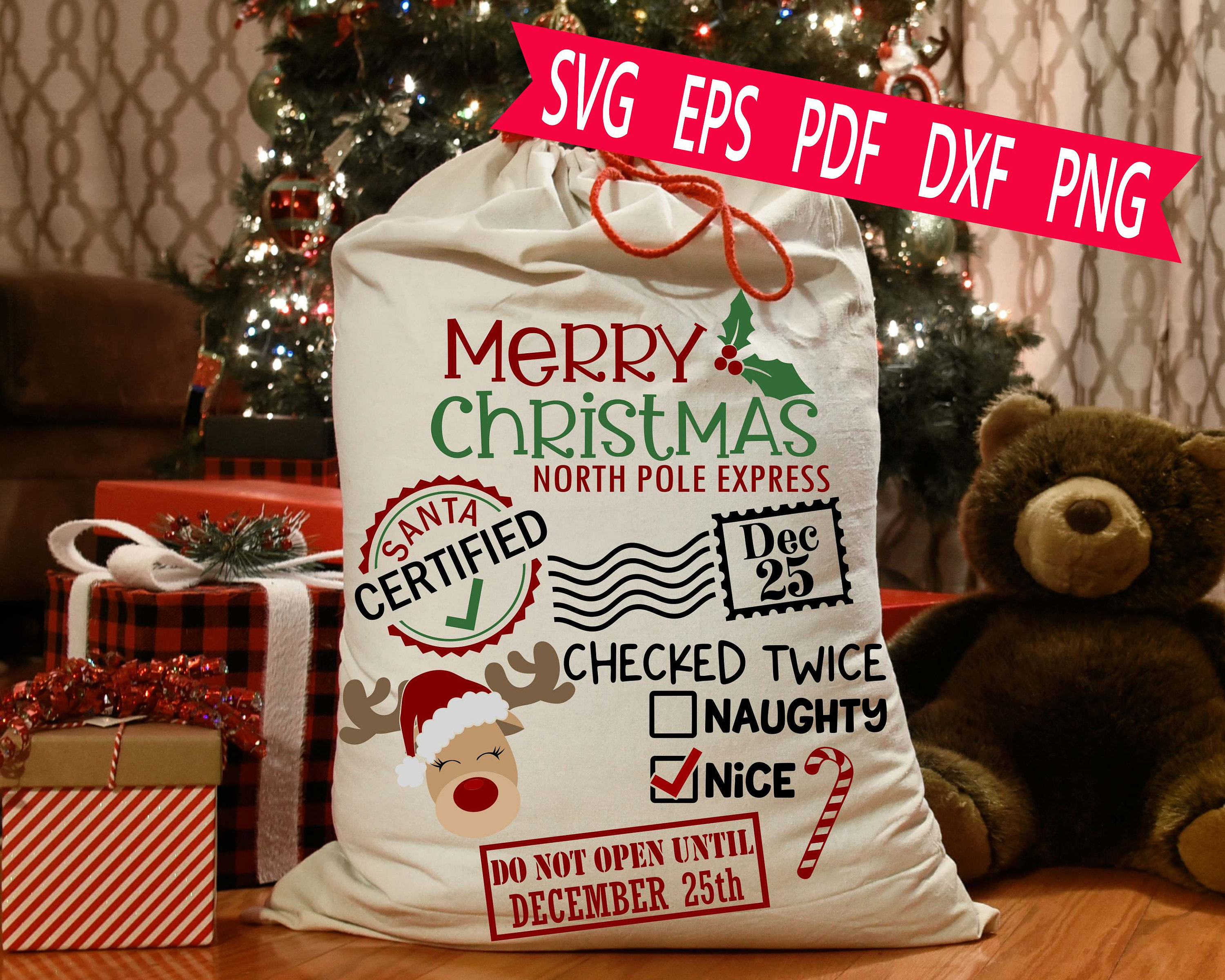 Santa Bag Svg Eps Png Cut File. Personalized Santa Toy Bag SVG Design. Commercial Use - Mud Melon