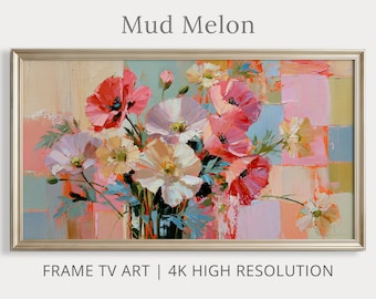 Arte para TV con marco floral colorido / Pintura floral moderna / Descarga digital 4K