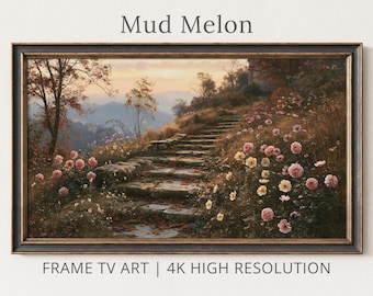 Cuadro decorativo "Escaleras de jardín otoñal" para Samsung Frame TV / Arte digital 4K / 3840 × 2160 / Descarga instantánea