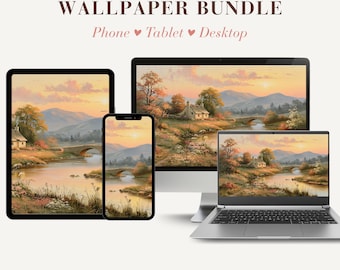 Conjunto de fondos de pantalla de paisajes otoñales, fondo de pantalla 3 en 1 para teléfono, tableta y ordenador, fondo digital de paisaje campestre otoñal