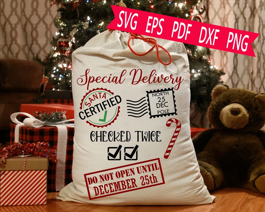 Santa Bag Svg Eps Png Cut File. Personalized Santa Toy Bag Design