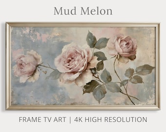 Cuadro de rosas rosadas para Samsung Frame TV / Pintura al óleo floral romántica / Descarga digital 4K