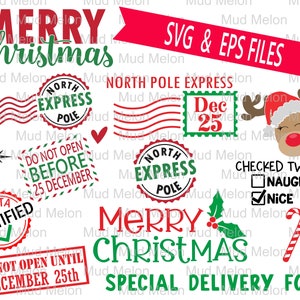 Santa Sack SVG Cut File Set. Christmas Santa Bag. Christmas SVG North Pole Svg Design Eps File - Mud Melon Commercial Use