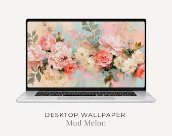 Fondo de pantalla floral rosa para escritorio, fondo floral romántico vintage (descarga digital)
