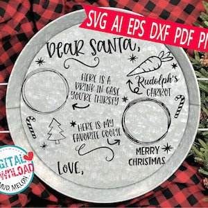 Caro Babbo Natale, il mio vassoio per biscotti preferito in formato SVG EPS PNG PDF, file di taglio, vassoio di Babbo Natale rotondo in formato SVG - M1224 per uso commerciale