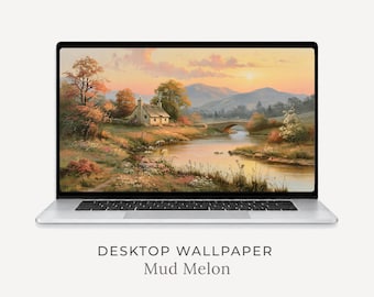 Fondo de pantalla de escritorio con paisaje rural, fondo campestre vintage (descarga digital)