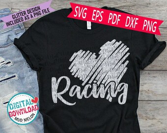SVG "Me encantan las carreras": Diseño de corazón brillante (descarga digital)