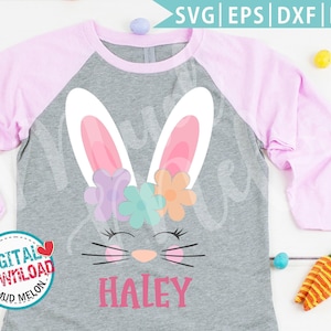 Cara de conejito SVG: Clipart de niña de Pascua, uso comercial (descarga digital)