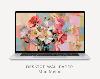 Fondo de pantalla floral colorido para escritorio, fondo de flores moderno y brillante (descarga digital)