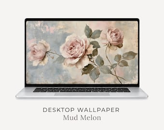 NO COMPRAR - Fondo de pantalla de escritorio Vintage Blush Rose, fondo floral Cottagecore (descarga digital)