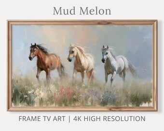 Cuadro de caballos para Samsung Frame TV / Pintura al óleo de caballos en pastel / Descarga digital 4K
