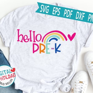 Hello PreK Grade SVG, Back to School Teacher Shirt SVG, First Day of School Cut File, Digital Download, Cute Teacher SVG for Cricut