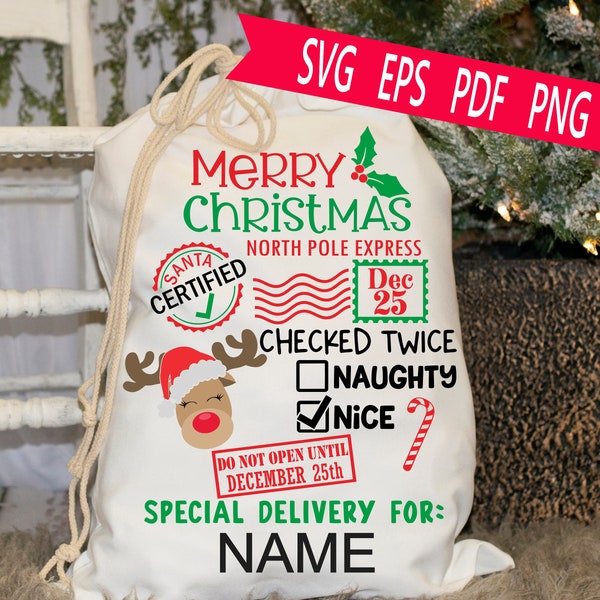 Santa Sack Svg Eps Png Cut File. Personalized Santa Bag Design - 255 Mud Melon Commercial Use