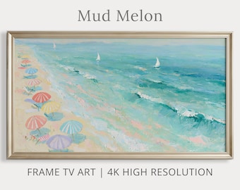 Arte de playa costera para Samsung Frame TV / Pintura al óleo de océano colorido / Descarga digital 4K