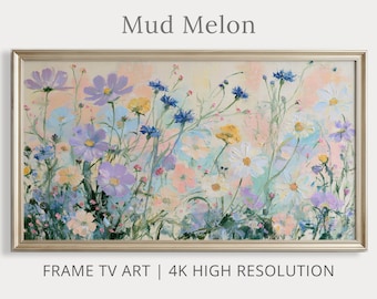 Arte para TV Samsung Frame con flores silvestres en tonos pastel / Pintura al óleo floral colorida / Descarga digital 4K