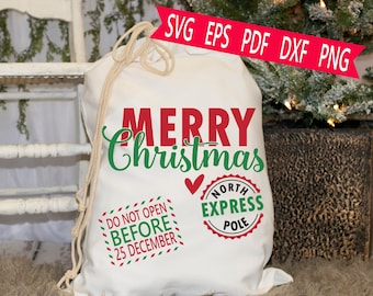 SVG de saco de Papá Noel: diseño de bolsa de regalo navideña (descarga digital)
