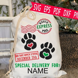 Pet Santa tas Svg Eps Png Cut-bestand. Gepersonaliseerde kerstmantas voor huisdieren - MM253