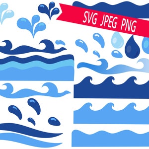 Water Waves Clipart for Teachers, Ocean Bulletin Board Decorations, Classroom Decor Elements, Printable PNG for School Activities