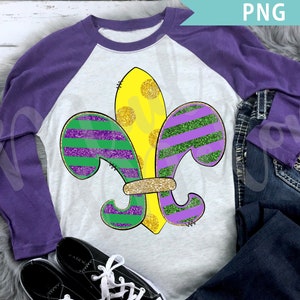 Mardi Gras Sublimation Design.  Fleur de lis PNG Clip Art.  Printable Artwork.  Digital File - MM653 Commercial Use
