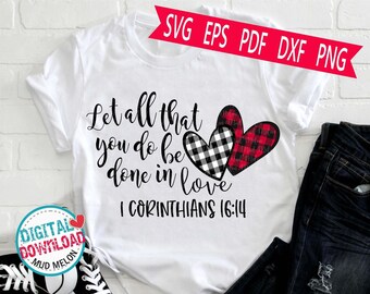Corazón a cuadros de búfalo SVG: Cita cristiana de San Valentín (Descarga digital)