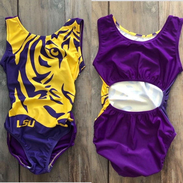 NWT Louisiana State University LSU Purple Yellow College Gymnastics Leotard Child Adult