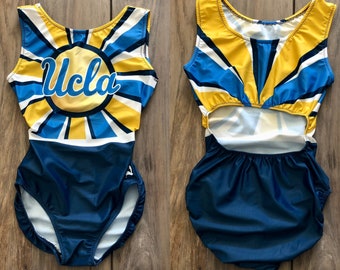 Maillot de gimnasia azul y amarillo con licencia oficial de la UCLA, tallas para niños, adolescentes y adultos.