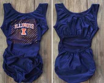 Maillot de gimnasia universitaria azul marino y naranja brillante de la Universidad de Illinois NWT para niños y adultos