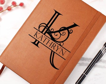 Custom Split Monogram Vegan Leather Journal - Personalized with Your Name for Timeless Elegance and Thoughtful Expression