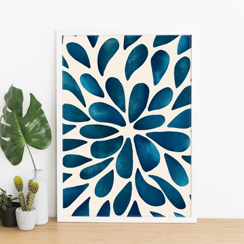 Abstract Blue Wall Art Navy Blue Watercolour Printable Indigo Etsy
