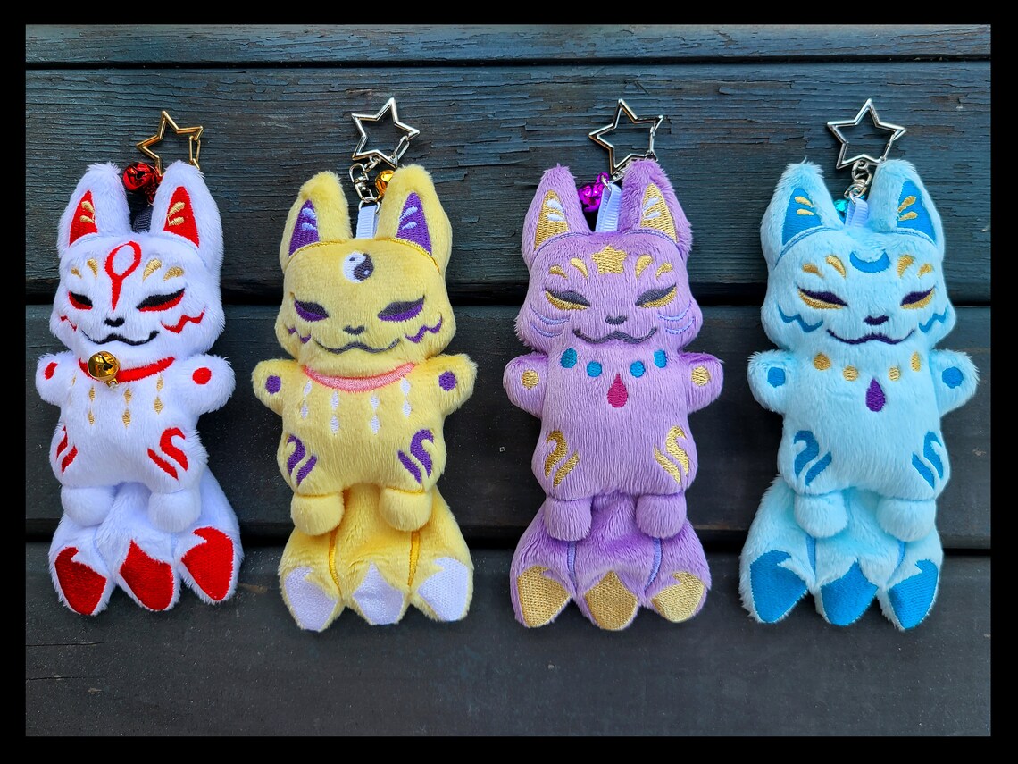 Kitsune Keychain Plush Handmade Custom Colors Etsy
