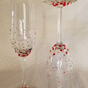 First toast glasses in red and clear rhinestones