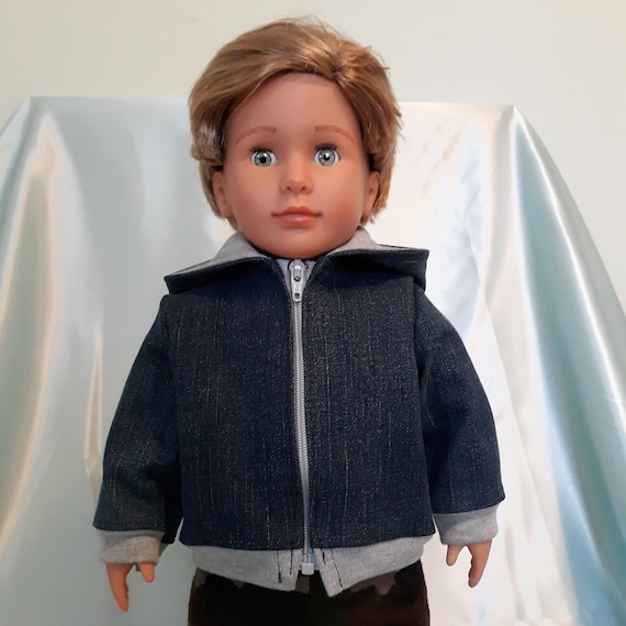 Hoodie in Upcycled Dark Wash Denim Fits Amwerican Girl, Our