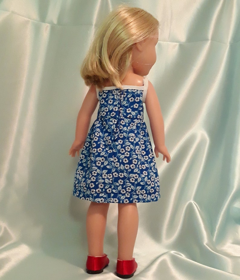 Flower print sundress fits Wellie Wishers and other 14 inch dolls.