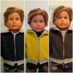 Unisex hoodie available in yellow-green, charcoal or navy fleece fits American Girl, Our Generation boy or girl and other 18 inch dolls.