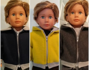 Sudadera con capucha unisex disponible en polar verde amarillento, gris carbón o azul marino, se adapta a American Girl, Our Generation niño o niña y otras muñecas de 18 pulgadas.
