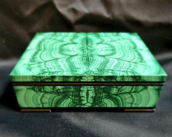 One of a kind Vintage Malachite Jewelry Box Mozaique. (Hand made in Russia!)