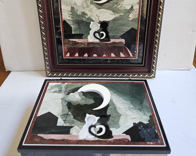 Florentine Mosaic Jewelry Box and Painting out of Jasper, Agat and Rhodonite. Housewarming Gift Gift for a loved one!