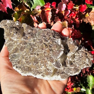 Stunning Pyrite on Calcite Specimen – Natural Crystal Cluster for Home Decor, Meditation, & Healing Energy