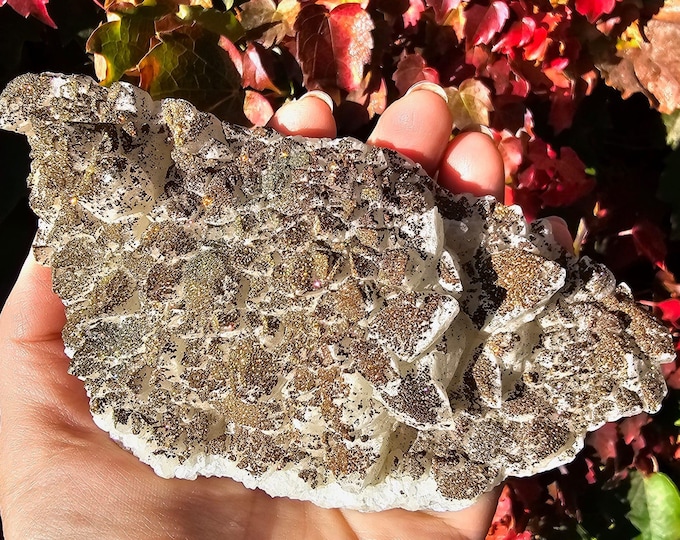 Stunning Pyrite on Calcite Specimen – Natural Crystal Cluster for Home Decor, Meditation, & Healing Energy