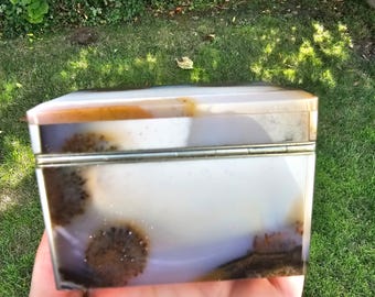 Dendritic Agate Jewelry Box from Russia with hinges. Hand made Beautiful Household Gift